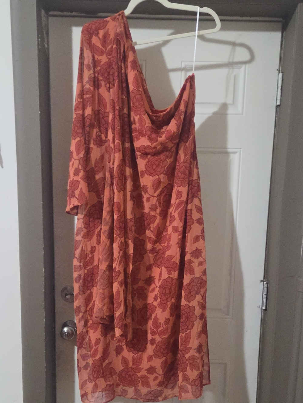 One-Shoulder Floral Dress in Rust Orange